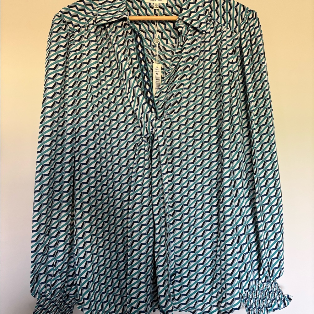 Max Studio Blue and Black Patterned Blouse